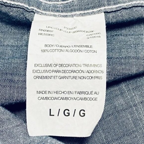 Dickies Button Up Shirt Men's Large Gray Modern Fit Chambray 2nd Amendment Patch - Picture 6 of 11